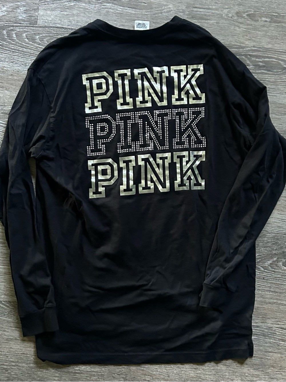 PINK Victoria's Secret Black Long-Sleeve Tee with Gold & Studded Logo
